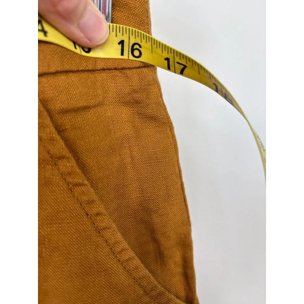 Garnet Hill European Flax Linen Straight Leg Pants Ochre‎ Turmeric Size 8